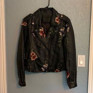 Embroidered Faux Leather Jacket